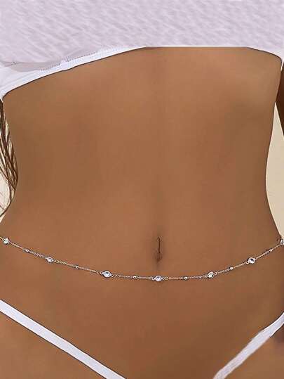 1件锌合金性感简约单层细链时尚身体链，欧美跨境水晶仿制腰链，适合女性万圣节秋季佩戴