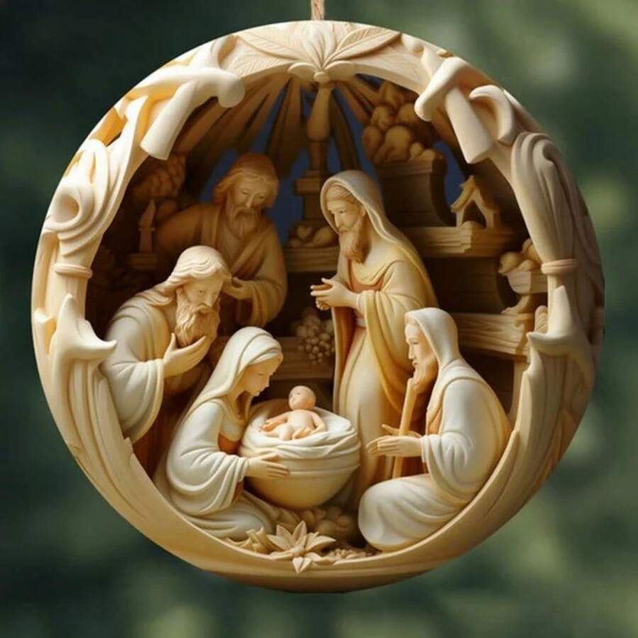 Nuevo Llegada Navidad 3d Colgante De Acrílico Con Escena De La Natividad De Jesús Para Autos, Para Bendiciones - Negro - Ver 1