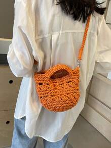 2024 New Fashionable Woven Rope Crossbody Bag With Hollow Out Design, Summer Beach Handbag/Shoulder Bag For Women