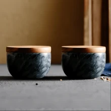 1pc Marble Storage Jar With Acacia Wood Lid Seasoning Box, Light Luxury Style Gift Jar, Suitable For Housewarming & Family Gifts - Multicolor - View 2