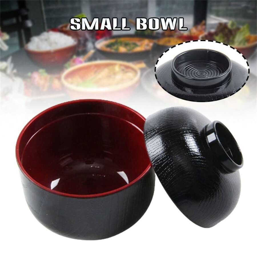 1pc Japanese Style Ramen Bowl With Lid ABS Miso Soup Bowl For Kitchen Table Tools - Black+Red - View 1