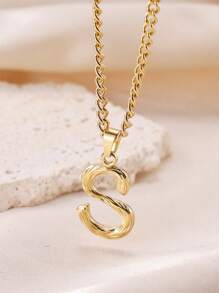 FEEL STYLE 1入組時尚不銹鋼 26 個字母吊墜項鍊男式女式