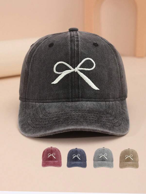 1pc Bowknot Embroidered Vintage Washed Baseball Cap For Sun Protection And Daily Casual Wear Street Valentine's Day Valentines