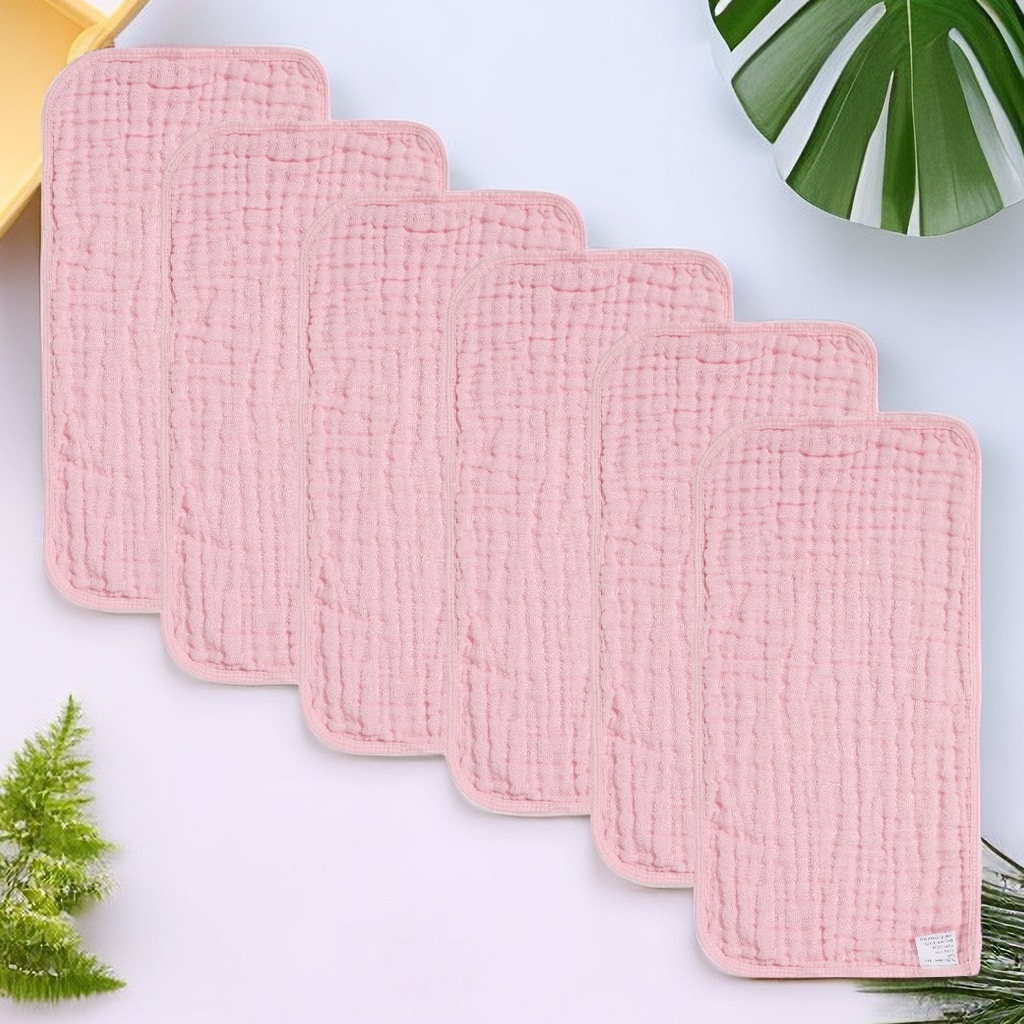 6pcs Baby Pink Burp Cloths Classic Pink Unisex 6Ply Gauze Design
