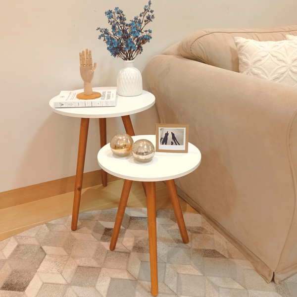 Conjunto Mesas De Canto Lateral Sofá Pé Palito Retrô Sala De Apoio Centro Tripé Moderna Madeira Mdf