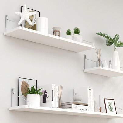 1入組掛壁式浮動架,臥室、客廳、辦公室無需鑽孔的置物架,帶掛鉤的裝飾性單層木質架
