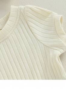 女婴短袖罗纹连体衣配发带夏季套装