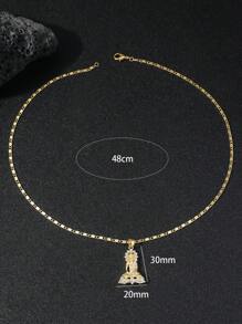 1pc Premium 3d Chinese Style Gold Buddha Pendant Necklace For Men, Unisex Chinese Buddhism Jewelry - Yellow Gold - View 4