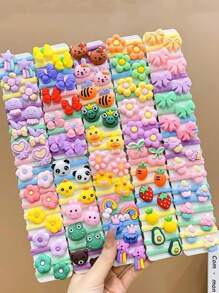 30 件女士可爱柔软卡通动物、水果、花朵、蝴蝶、冰淇淋、星星印花毛巾发带，日常发饰，学校生日礼物马尾辫发夹发圈橡皮筋发绳弹性发带，发球 - 彩色 - 查看 1