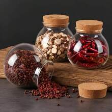 1pc Transparent Round Glass Jar With Lid, Lead-Free, Sealed, Cute Storage Container For Tea, Flowers, Small And Household - White - View 7