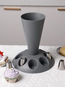 1pc New Detachable Gray Flower Piping Tools Holder, Including Piping Nozzle Rack, Piping Bag Rack, And Piping Nozzle Storage, Suitable For Kitchen Baking - Grey - View 4