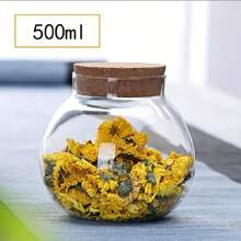 1pc Transparent Round Glass Jar With Lid, Lead-Free, Sealed, Cute Storage Container For Tea, Flowers, Small And Household - White - View 8