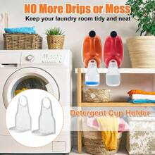 1pc White Laundry Detergent Cup Holder, Collapsible Cup Holder To Prevent Spills And Drips, Cup Storage Holder For Dispensing Laundry Detergent, Portable Laundry Detergent Cup Holder, Suitable For Laundry Room, Suitable For Clamping On Bottles With Nozzles, To Prevent Leakage And Confusion Of Detergents And Fabric Softeners, Household Use