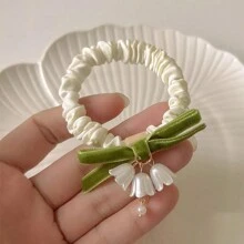 8 Stück Haargummis mit grünen Lilien Blumen für Damen, hochelastische Haarscrunchies, für Frühling und Sommer elegant, Haraccessoires, Pferdeschwanz, Haargummi, Haarbobbles