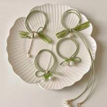 8 Stück Haargummis mit grünen Lilien Blumen für Damen, hochelastische Haarscrunchies, für Frühling und Sommer elegant, Haraccessoires, Pferdeschwanz, Haargummi, Haarbobbles