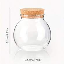 1pc Transparent Round Glass Jar With Lid, Lead-Free, Sealed, Cute Storage Container For Tea, Flowers, Small And Household - White - View 2