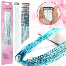 Paquete De 6 Piezas De Kit De Mechones De Cabello Con Clip, Extensiones De Cabello Brillante Y Resistente Al Calor De 20 Pulgadas, Mechones De Brillo De Hadas De Fiesta De Accesorios De Cabello Regalo De Cumpleaños Para Mujeres - Celeste - Ver 5