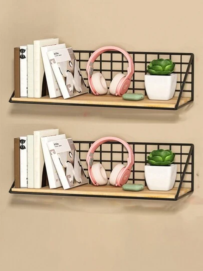 1入簡約鐵製壁掛書架,不損壞牆壁床頭置物架,辦公室牆面收納,包括掛鉤