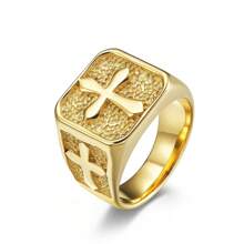 Simple Stainless Steel Cross Ring Hand Decoration Gift, Silver/Gold/Black