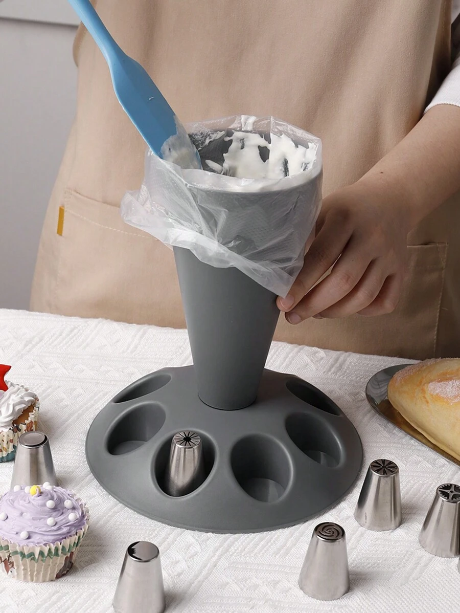1pc New Detachable Gray Flower Piping Tools Holder, Including Piping Nozzle Rack, Piping Bag Rack, And Piping Nozzle Storage, Suitable For Kitchen Baking - Grey - View 1