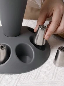 1pc New Detachable Gray Flower Piping Tools Holder, Including Piping Nozzle Rack, Piping Bag Rack, And Piping Nozzle Storage, Suitable For Kitchen Baking - Grey - View 8