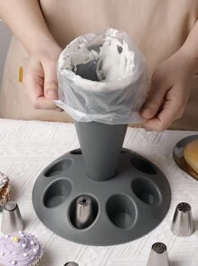 1pc New Detachable Gray Flower Piping Tools Holder, Including Piping Nozzle Rack, Piping Bag Rack, And Piping Nozzle Storage, Suitable For Kitchen Baking - Grey - View 7