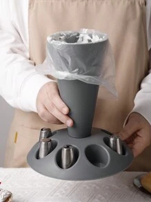 1pc New Detachable Gray Flower Piping Tools Holder, Including Piping Nozzle Rack, Piping Bag Rack, And Piping Nozzle Storage, Suitable For Kitchen Baking - Grey - View 3