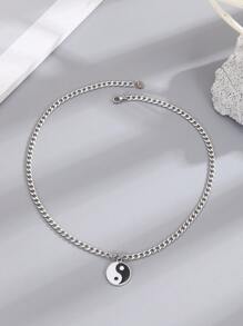 Men's Stainless Steel Yin Yang Necklace - Black and White - View 1