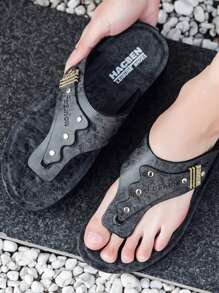 Chanclas Transpirables De Moda Para Hombres Con Anillo Para Dedos, Sandalias Casuales Negras Vintage Para Actividades Al Aire Libre Y Vacaciones En La Playa - Negro - Ver 6