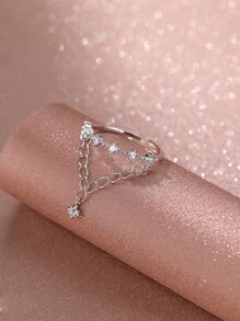 1pc Fashionable Creative Design Star & Pendant Open Ring - Antique Silver - View 2