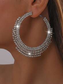 2 Chiếc Phóng Đại Nữ Kim Cương Giả Tua Rua Vòng Tròn Lớn Thả Bông Tai Hàng Ngày, Ngày Và Đảng Phụ Kiện - Bạc - Xem 13