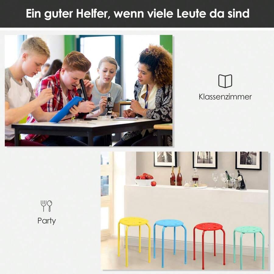 Set Of 6 Stackable Metal Stools, 44.5cm High Backless Stools With Plastic Seat, Portable Round Stools For Kitchen Dining Room School Office Children's Room - Multicolor - View 1