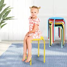 Set Of 6 Stackable Metal Stools, 44.5cm High Backless Stools With Plastic Seat, Portable Round Stools For Kitchen Dining Room School Office Children's Room - Multicolor - View 3