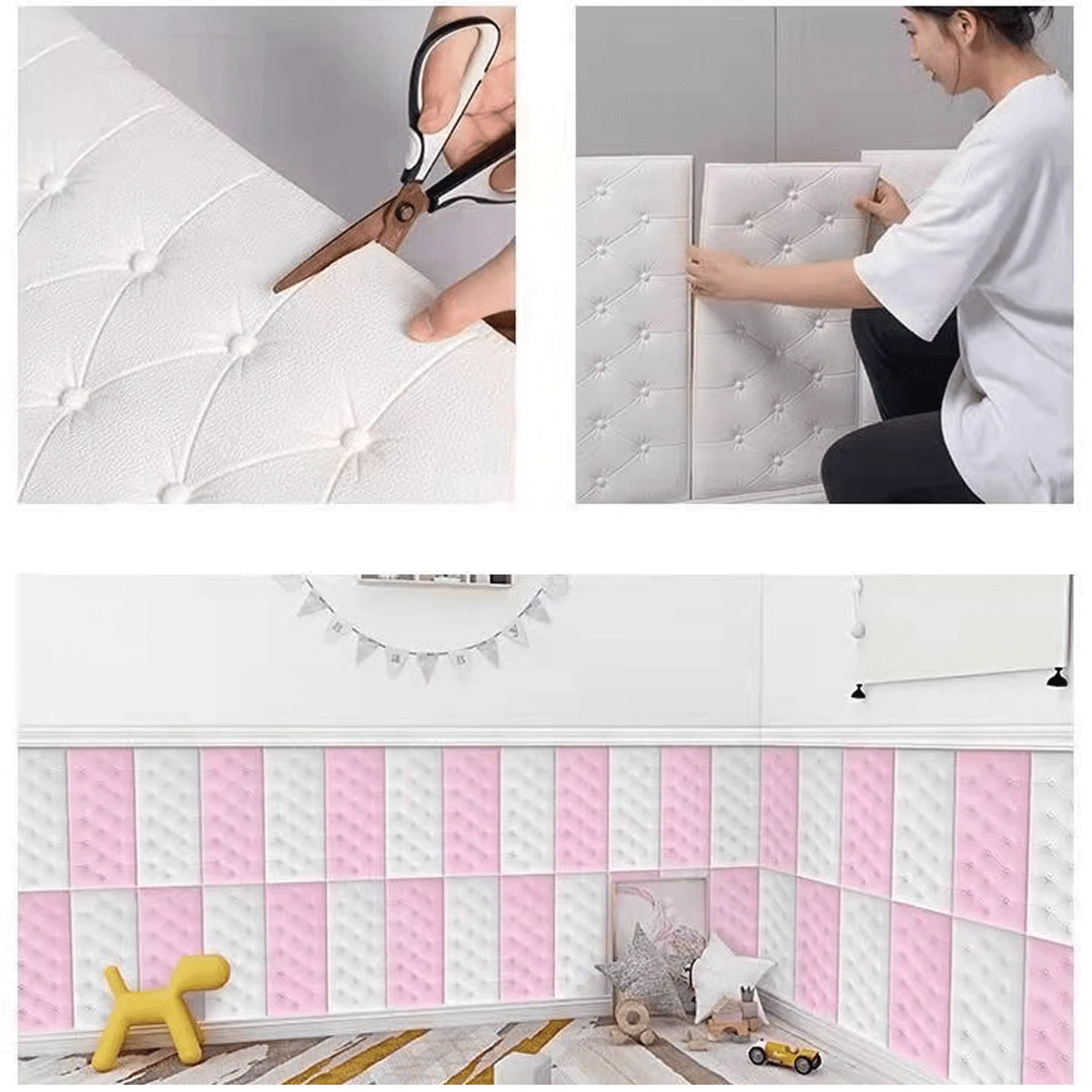 1pc Self-Adhesive Waterproof 3d Soft Pack Headboard Wall Sticker For Kindergarten, Bedroom And Living Room - Multicolor - View 1