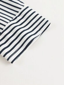 MARC&JANIE 少女時尚條紋和卡通圖案短袖圓領T恤，夏季款 - 藏蓝色 - 查看 9