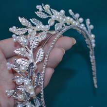 1pc Handmade Beaded Bridal Headband, European And American Style Pearl And Crystal Hair Accessory, Suitable For Wedding, Daily Wear And Party