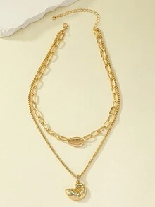 A Cross-Border Retro Light Luxury Double Layered Shell Neck Chain Design With A Niche Clavicle Chain - Yellow Gold - View 4