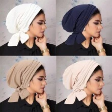 4pcs/Set Women's Elegant Solid Color Headband With Twist And Bow, Turban Hat Fashionable Cap For Spring And Autumn Bonnet Hair Bonnet Turban Sleep Bonnet - Multicolor - View 9