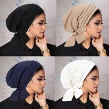4pcs/Set Women's Elegant Solid Color Headband With Twist And Bow, Turban Hat Fashionable Cap For Spring And Autumn Bonnet Hair Bonnet Turban Sleep Bonnet - Multicolor - View 6