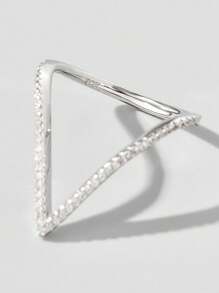 Vaerine 1pc Elegant Fashionable Chic Minimalist 925 Silver Cubic Zirconia V-Shaped 3D Ring, Women's Party/Event Accessory, Gift