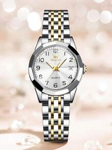 OLEVS. OLEVS Womens Watch Fashion Dress Diamond Female Watches For Ladies Analog Quartz Stainless Steel Waterproof Luminous Day Date Two Tone Wristwatch - 金白 - 查看 2