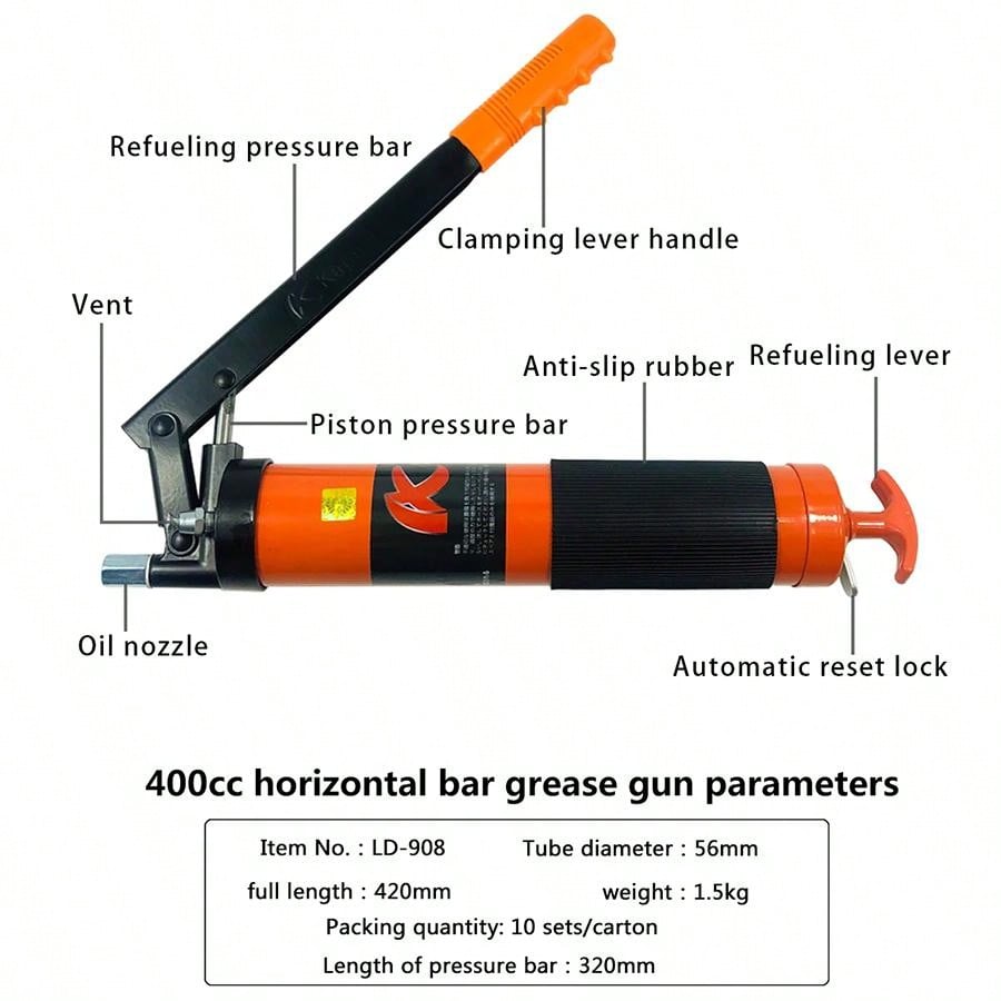 1pc Industrial Grade 400cc Grease Gun, High Pressure Manual Oil