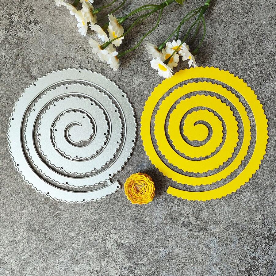 1入組母親節3d大型螺旋捲花金屬切割模具,diy相簿手作藝術裝飾壓紋紙卡製作,適用於節日祝福 - 銀色 - 查看 1