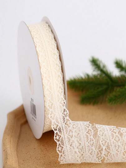 1 Roll 25yd 3cm Width Floral Lace Ribbon, For Bouquet Gift Box Diy Packing, Headwear, Tutu Clothes Accessory