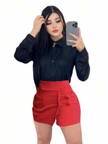 Falda Short Basica Stretch Corta con Abertura en Pierna - Rojo - Ver 1