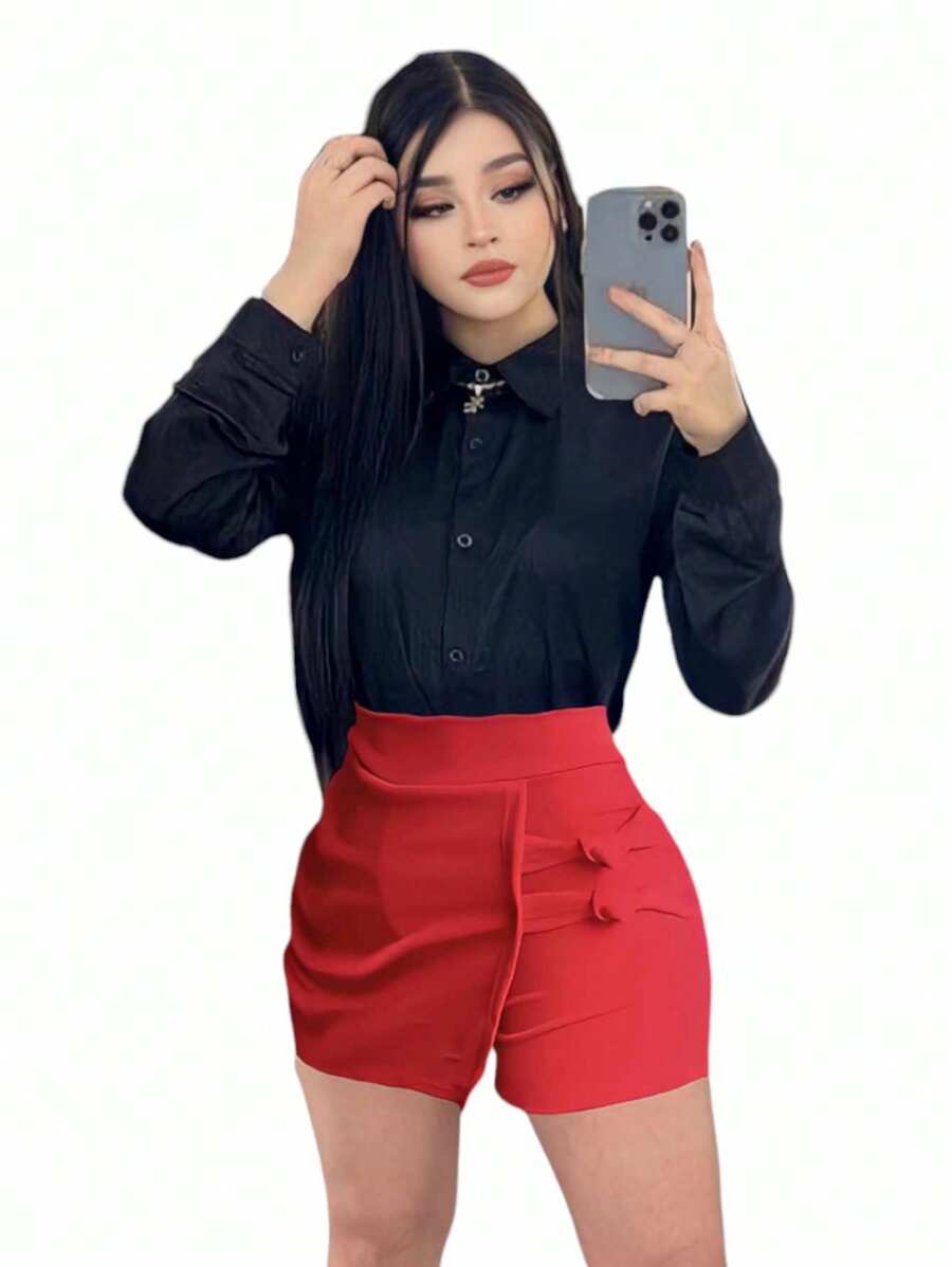 Falda Short Basica Stretch Corta con Abertura en Pierna - Rojo - Ver 1