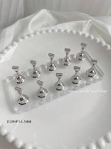 Decoraciones de arte de uñas - Conjunto de 1 base de onda sólida de resina acrílica autoadhesiva con imán + 10 soportes de color blanco K para práctica de manicura con estilo vintage/japonés/coreano, floral y láser, para hacer en casa/al aire libre/novia/hermana/esposa/Día de la Madre/boda/salón de belleza/Día de San Valentín