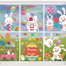 Easter Window Stickers 9 Sheets Cute Cartoon Bunny Window Decals Colourful Static Cling Sticker Reusable PVC Easter Decals Party Decorations For Windows Mirrors And Glass Doors - Multicolor - View 3