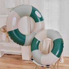 1pc Inflatable Green Striped Pvc Floating Swimming Ring For Pool, Beach - Green - View 2
