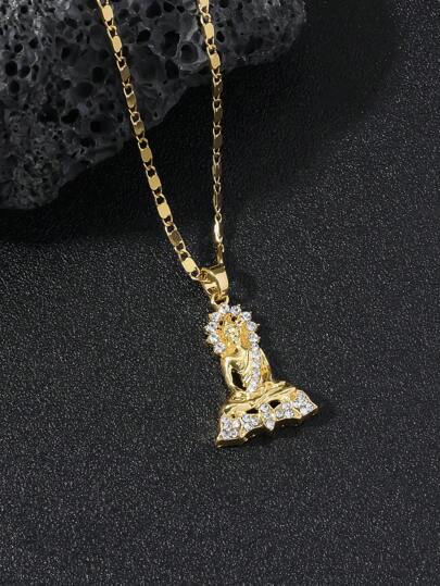 1pc Premium 3d Chinese Style Gold Buddha Pendant Necklace For Men, Unisex Chinese Buddhism Jewelry